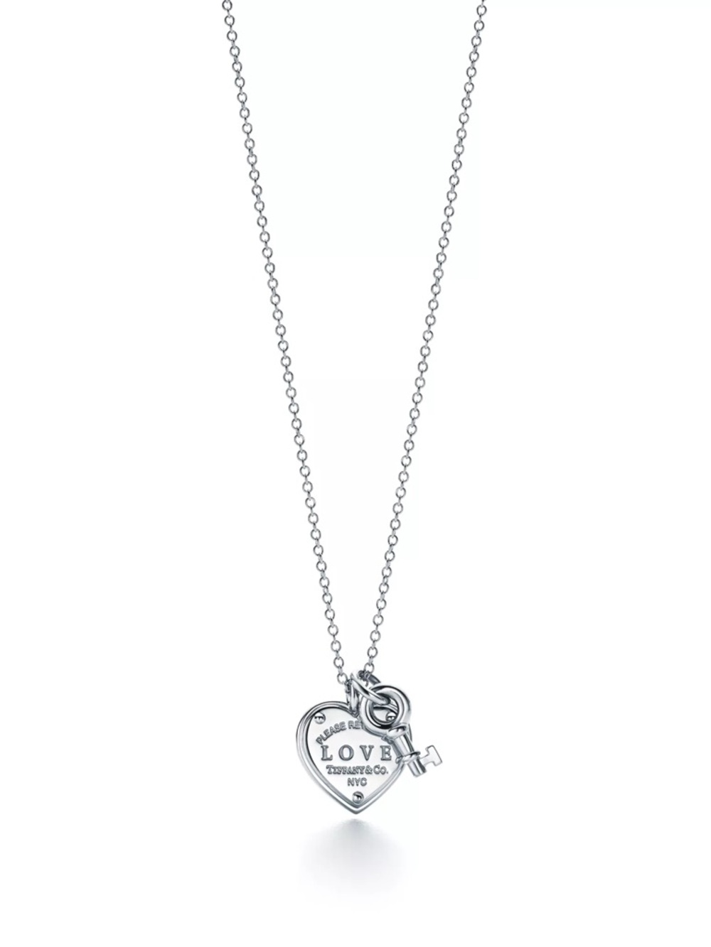 Tiffany & Co. Silver Heart 'LOVE' Pendant Necklace with Key Charm